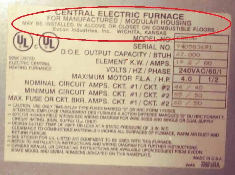 ElectricFurnaceClearancesForMobileHome